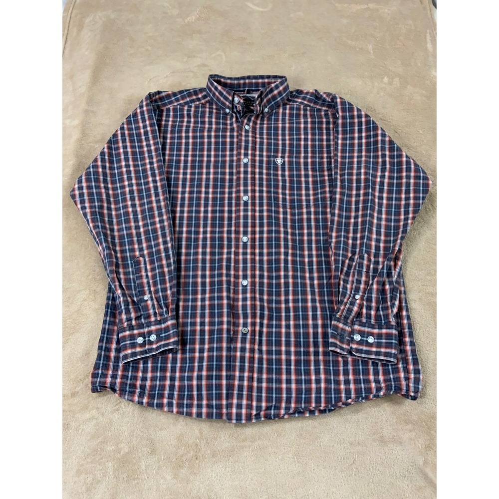 Ariat Pro Series Shirt Mens size Medium Blue plaid Long Sleeve Button‎ Down EUC